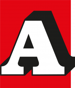 Ein gro&szlig;er, fetter Buchstabe A in Wei&szlig; mit einem schwarzen Schatten sitzt mittig auf einem roten Hintergrund und symbolisiert Altfelds Engagement f&uuml;r innovatives Stahlrecycling. - Altfeld Recycling Ennepetal & Gevelsberg